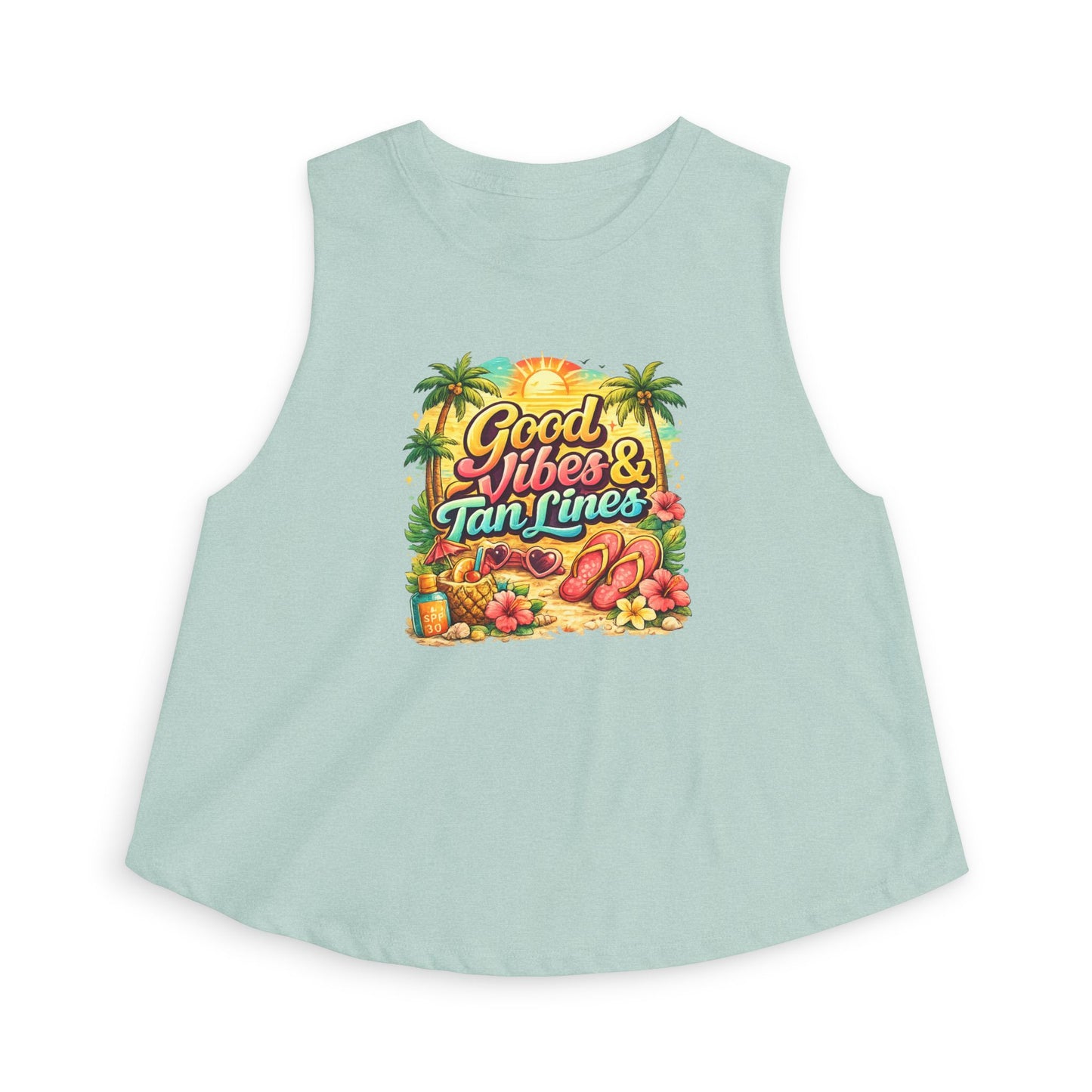 Crop Top — "Good Vibes & Tan Lines" Tropical Beach Tank