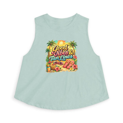Crop Top — "Good Vibes & Tan Lines" Tropical Beach Tank