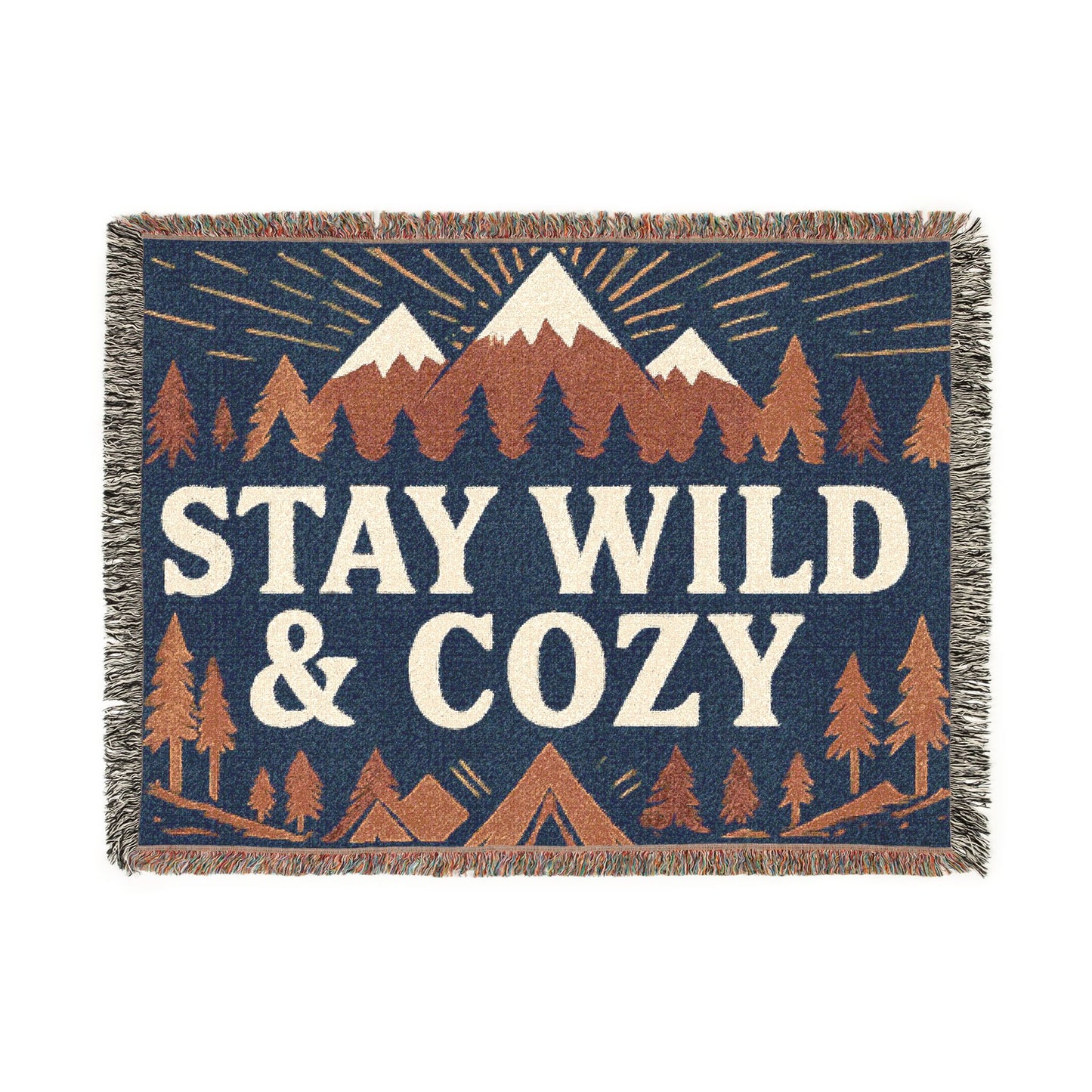 Stay Wild & Cozy Woven Blanket — Mountain Camping Throw