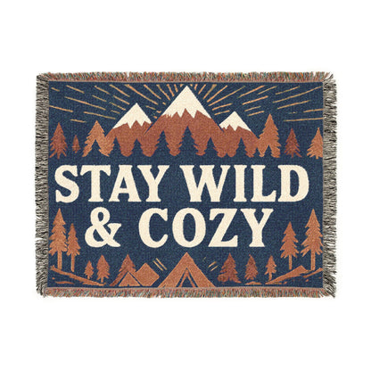 Stay Wild & Cozy Woven Blanket — Mountain Camping Throw