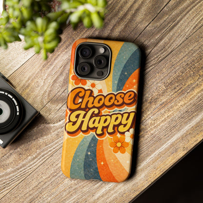 Retro 'Choose Happy' Phone Case — 70s Vibe Floral Protection