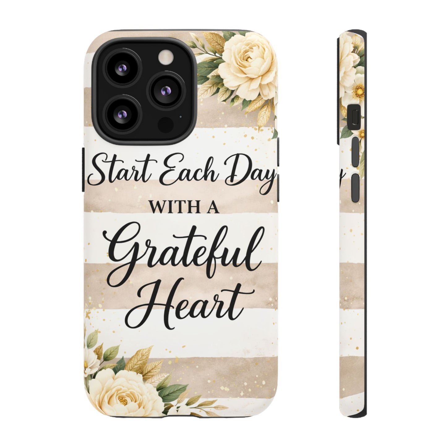 Grateful Heart Tough Case — Floral Striped Protective Phone Case