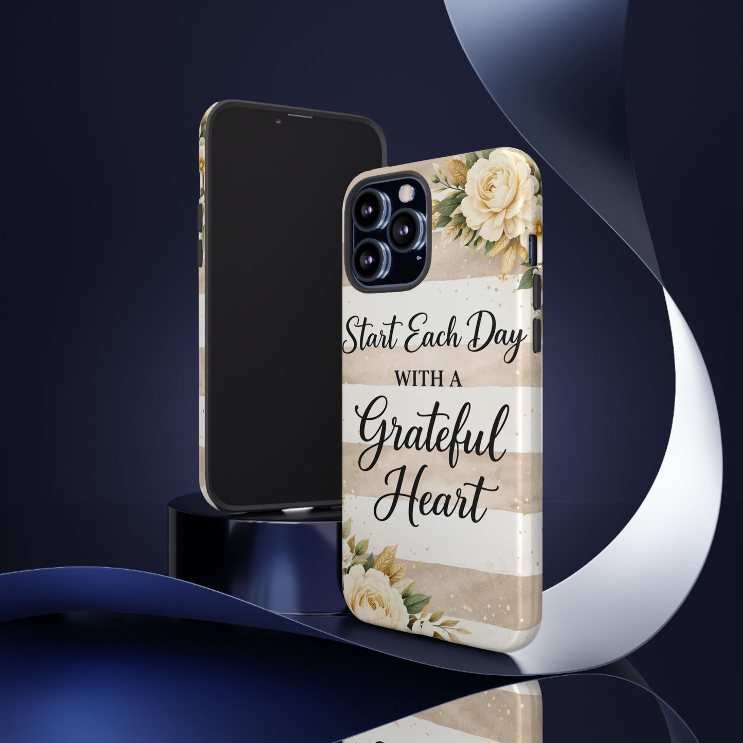 Grateful Heart Tough Case — Floral Striped Protective Phone Case