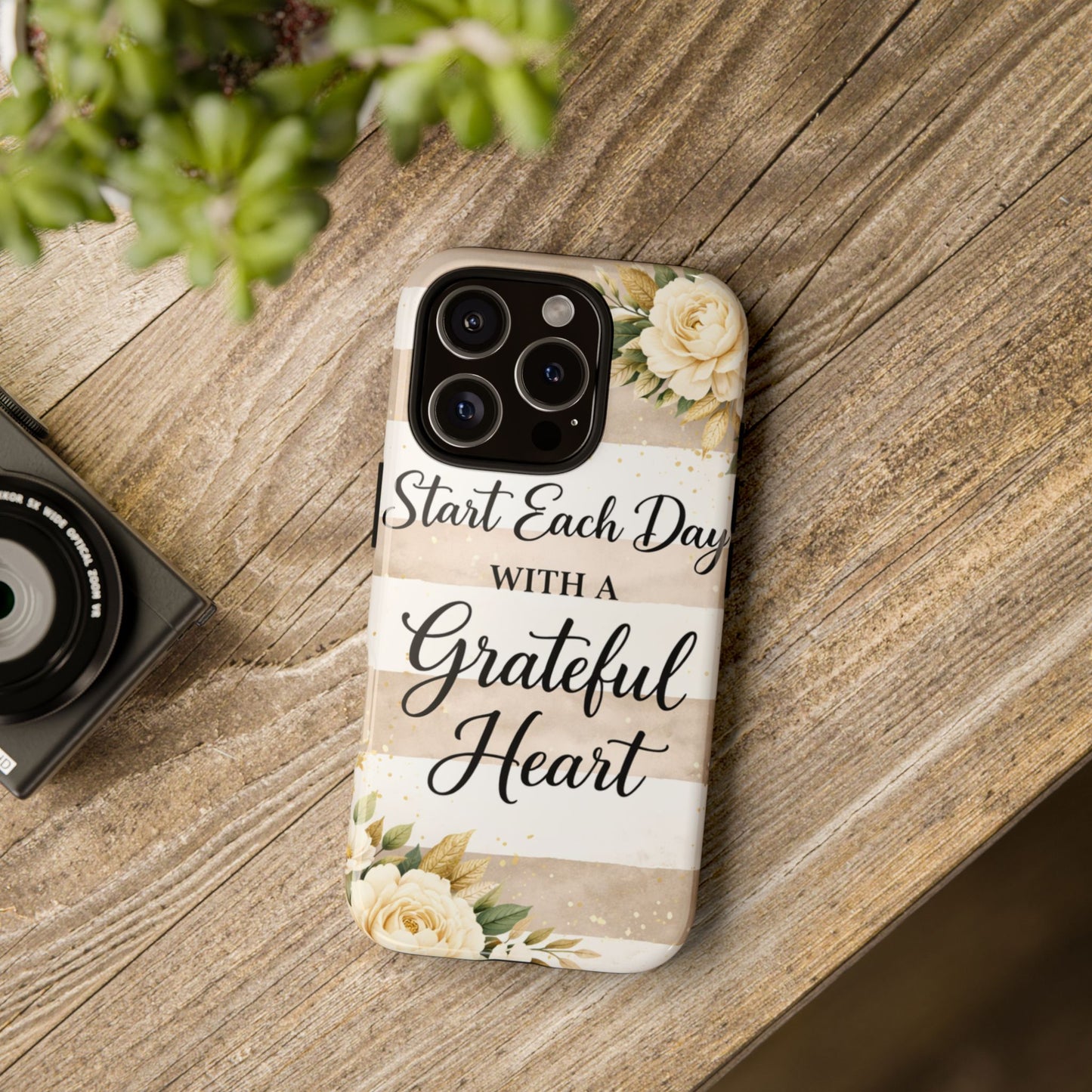 Grateful Heart Tough Case — Floral Striped Protective Phone Case