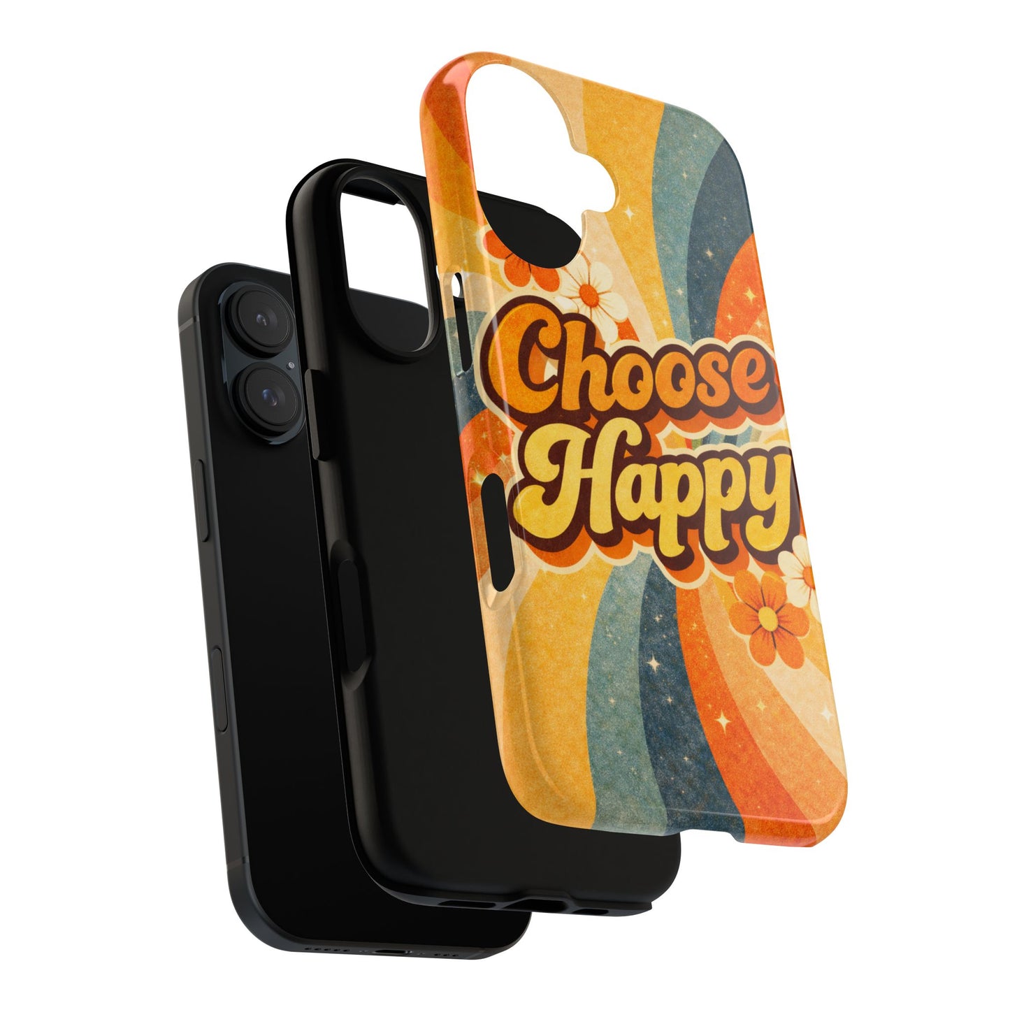 Retro 'Choose Happy' Phone Case — 70s Vibe Floral Protection
