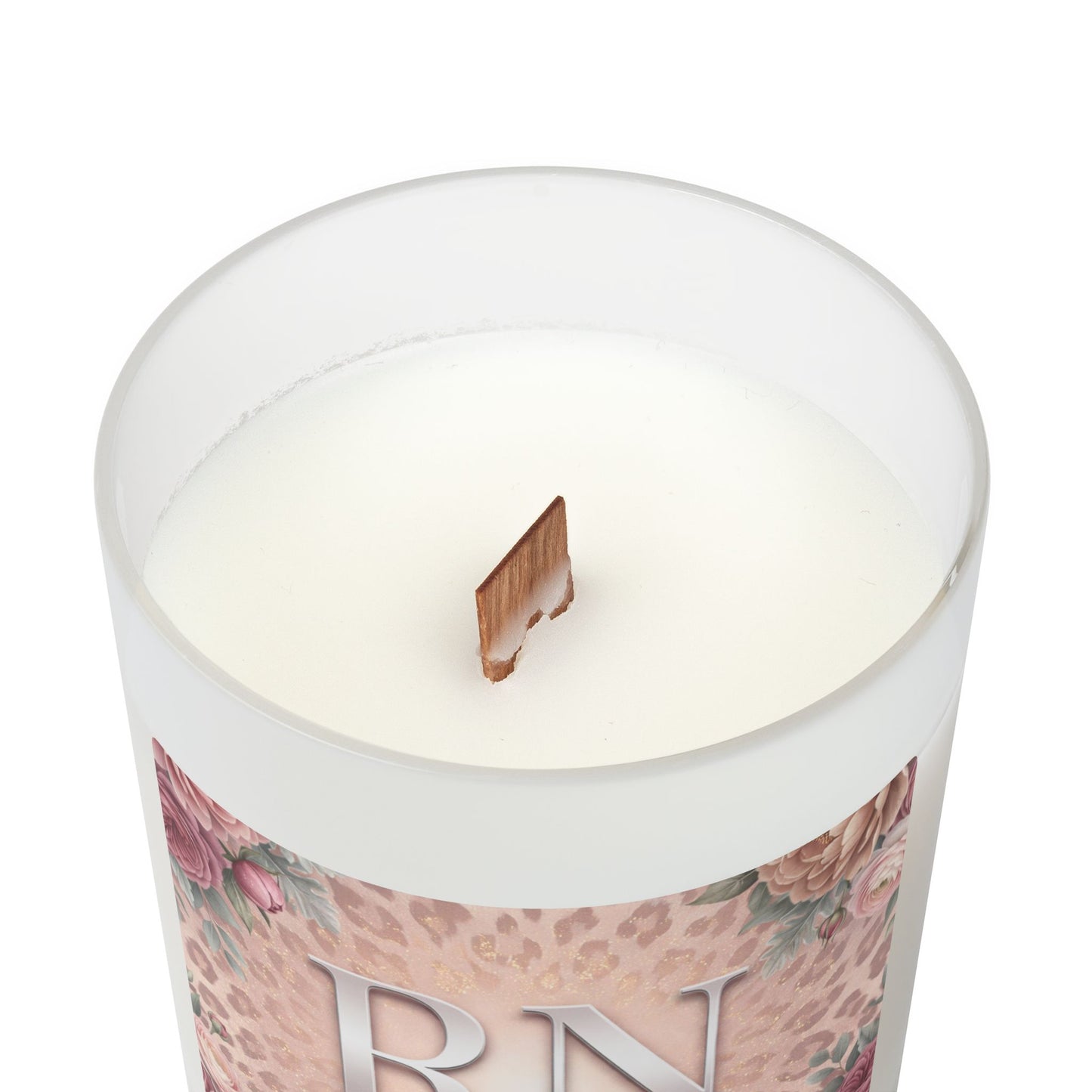 RN Registered Nurse Candle — Floral Leopard Frosted Glass 11oz