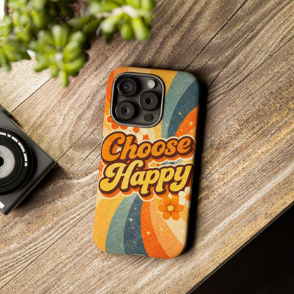 Retro 'Choose Happy' Phone Case — 70s Vibe Floral Protection
