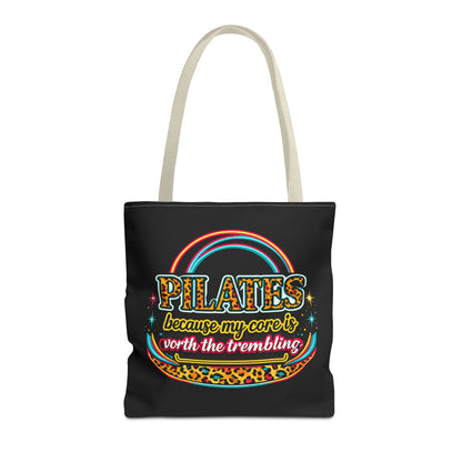 Pilates because my core is worth the trembling" Leopard Retro Design Pilates Tote Bag