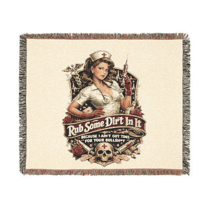 Nurse Pin-Up Woven Blanket — Retro Medical Patch Throw