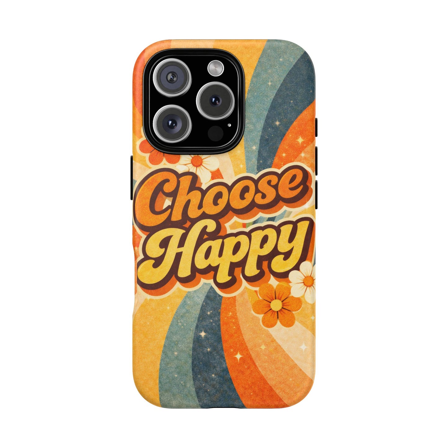 Retro 'Choose Happy' Phone Case — 70s Vibe Floral Protection