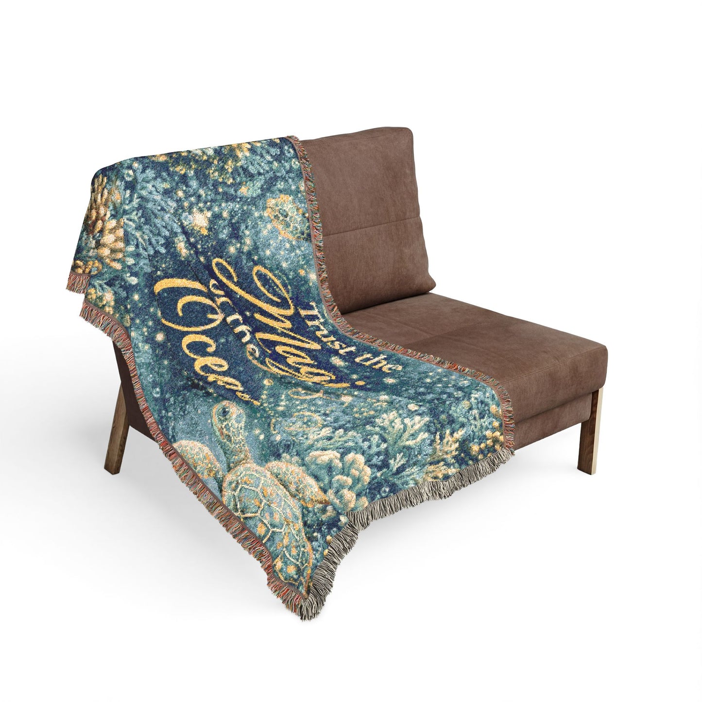 Woven Blanket — “Trust the Magic of the Ocean” Nautical Cozy Throw