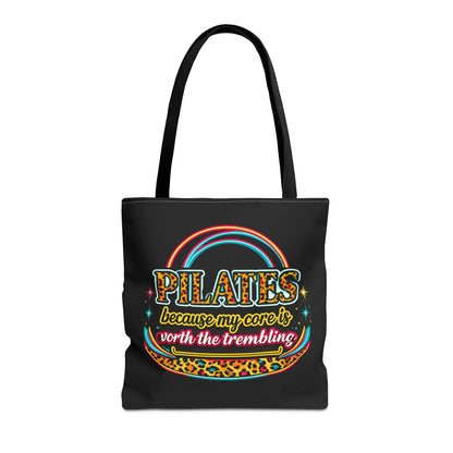 Pilates because my core is worth the trembling" Leopard Retro Design Pilates Tote Bag