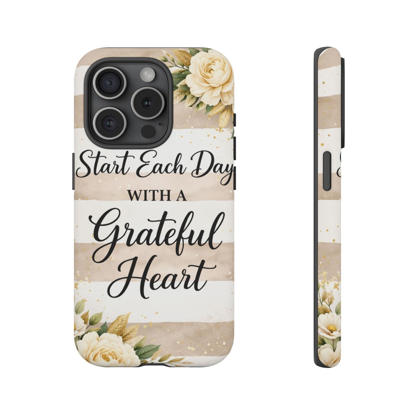 Grateful Heart Tough Case — Floral Striped Protective Phone Case