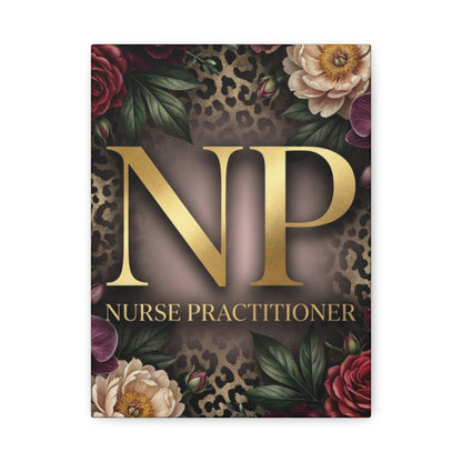 Nurse Practitioner NP Gold Leopard Floral Matte Canvas Wall Art