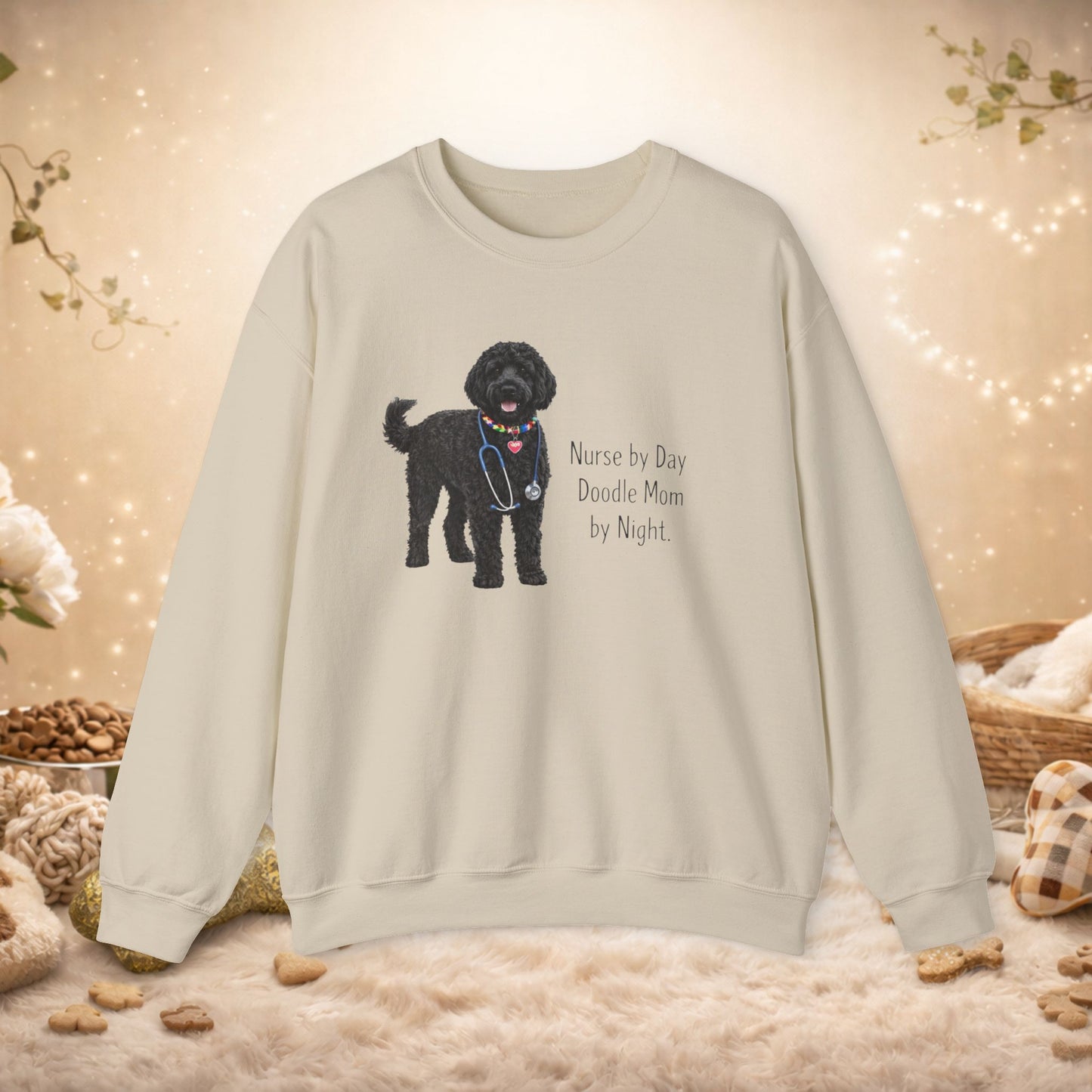 Nurse by Day Doodle Mom Sweatshirt — Black Doodle Dog Crewneck
