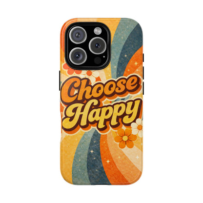 Retro 'Choose Happy' Phone Case — 70s Vibe Floral Protection