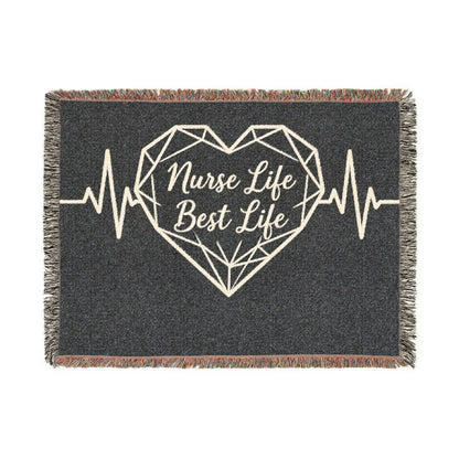 Nurse Life Best Life Woven Blanket — Heartbeat ECG Nurse Throw