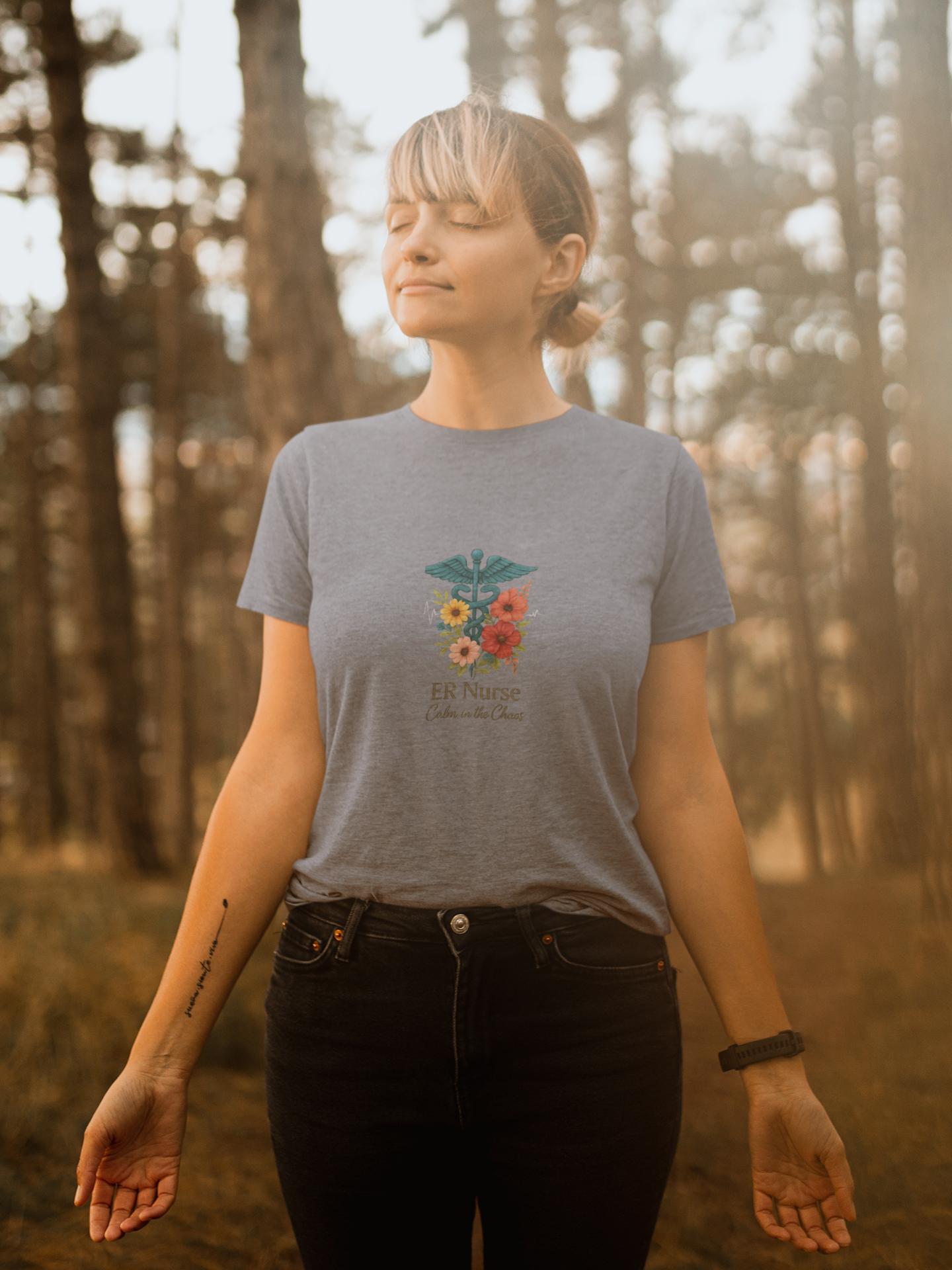Floral ER Nurse T-Shirt, Unisex Healthcare Apparel