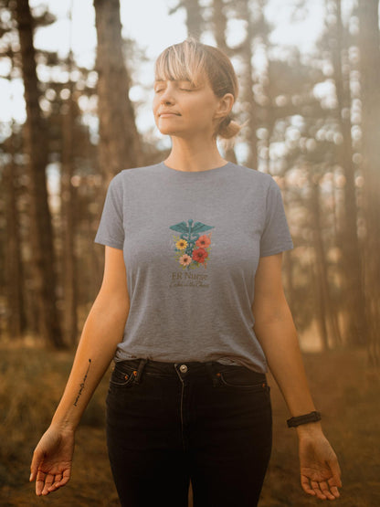 Floral ER Nurse T-Shirt, Unisex Healthcare Apparel