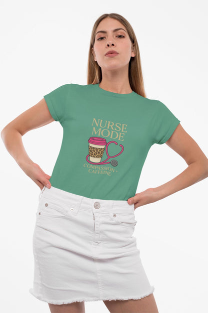 Nurse Mode T-Shirt, Compassion Caffeine Design, Unisex Healthcare Tee