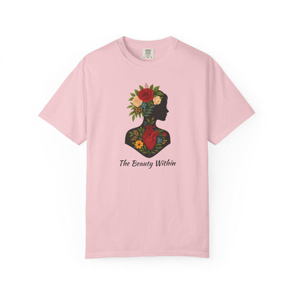 Floral Silhouette Garment-Dyed T-Shirt, The Beauty Within Quote