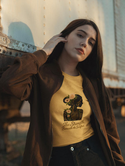 Leopard Floral Graphic T-shirt, Strength Beneath, Unisex Top