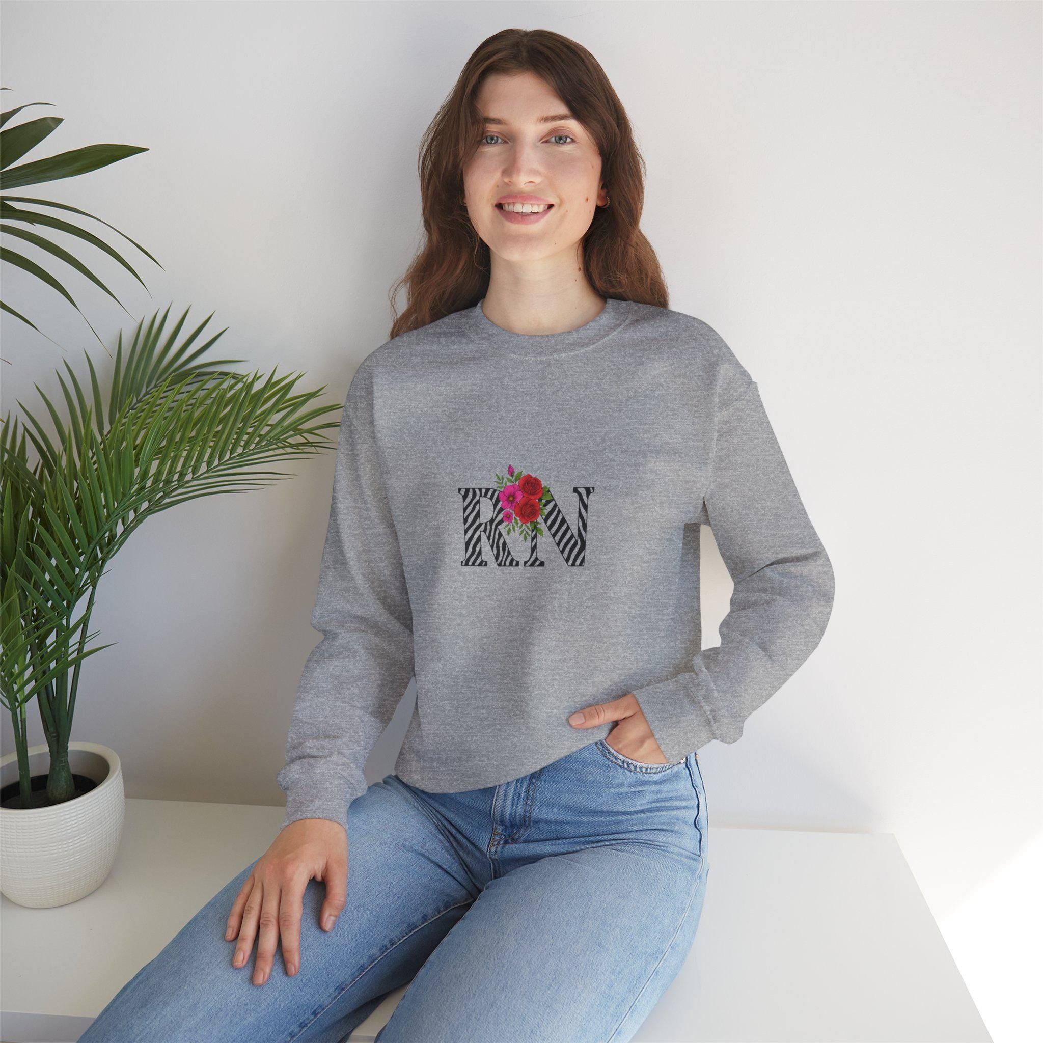 Floral Monogram Crewneck Sweatshirt, Personalized Gift, Casual Wear, Cozy Fashion, Spring Outfit, Birthday Gift